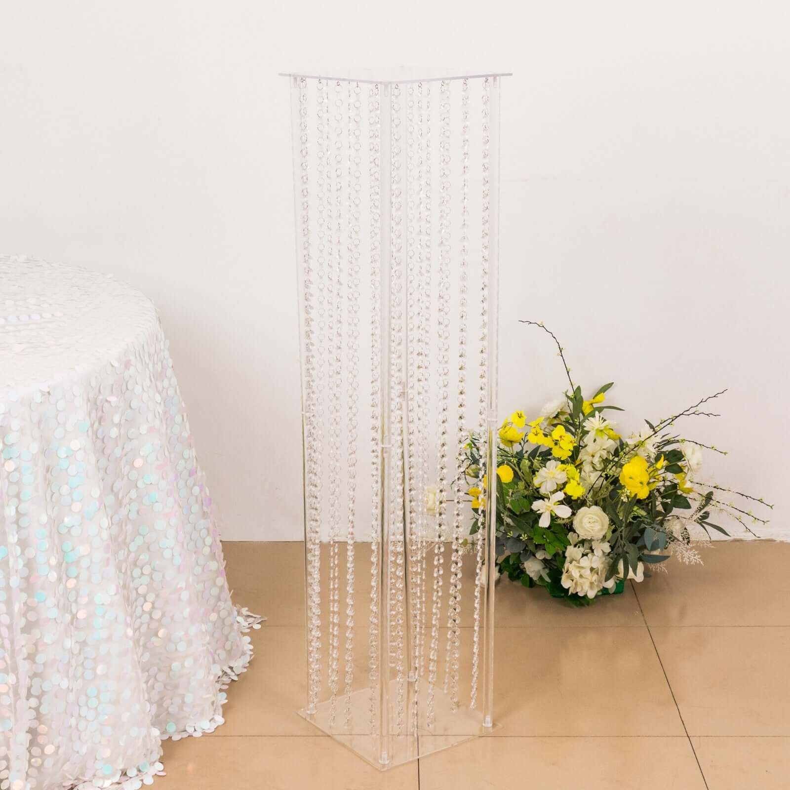 Acrylic Flower Pedestal Vase Pillar Stand with Crystal Beads Clear - Durable Wedding Floor Centerpiece for Large Displays 48" - Bell Racket Store