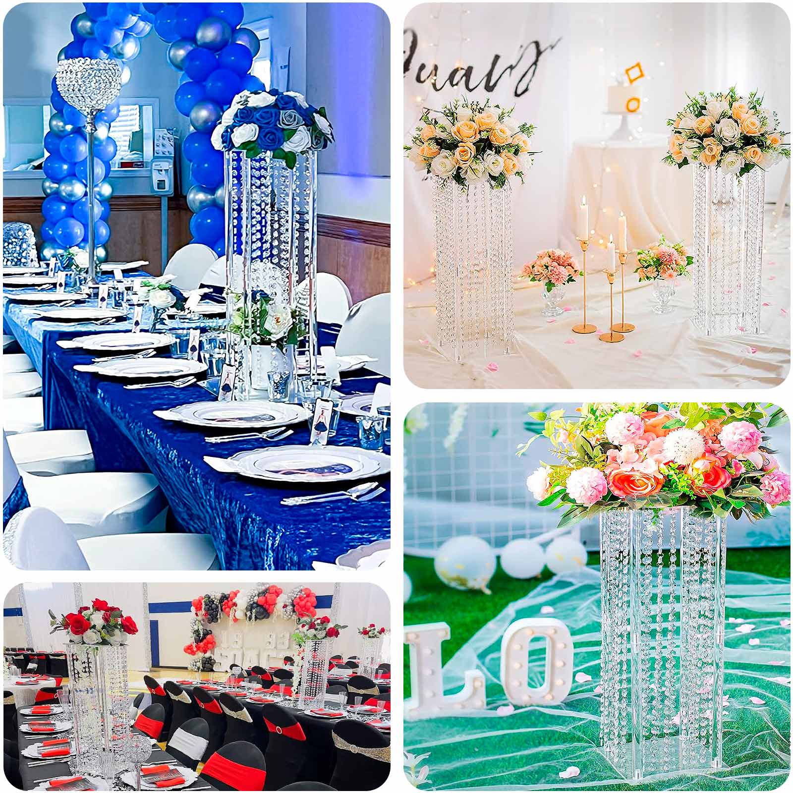 Acrylic Flower Pedestal Vase Pillar Stand with Crystal Beads Clear - Durable Wedding Table Centerpiece 24" - Bell Racket Store