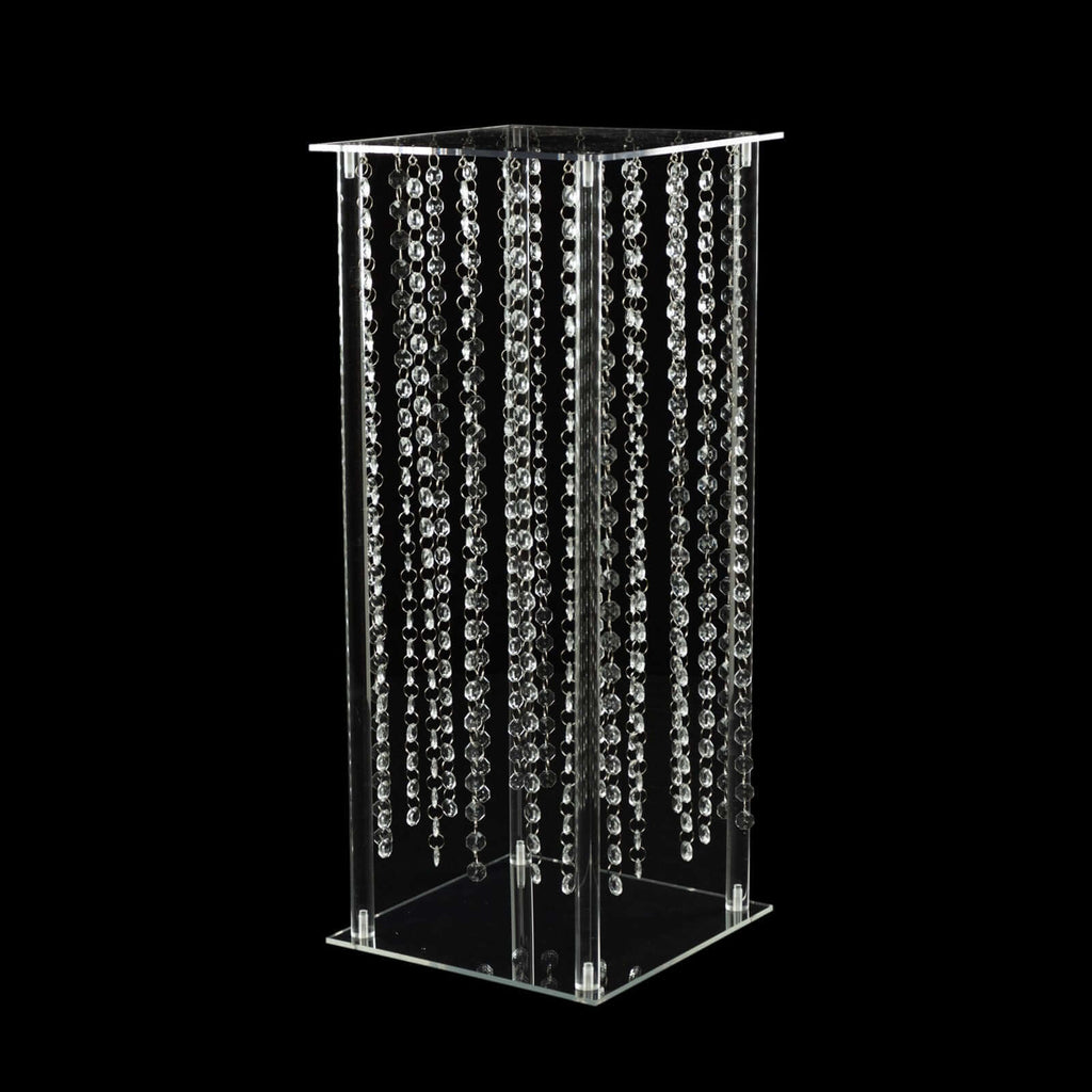 Acrylic Flower Pedestal Vase Pillar Stand with Crystal Beads Clear - Durable Wedding Table Centerpiece 24" - Bell Racket Store