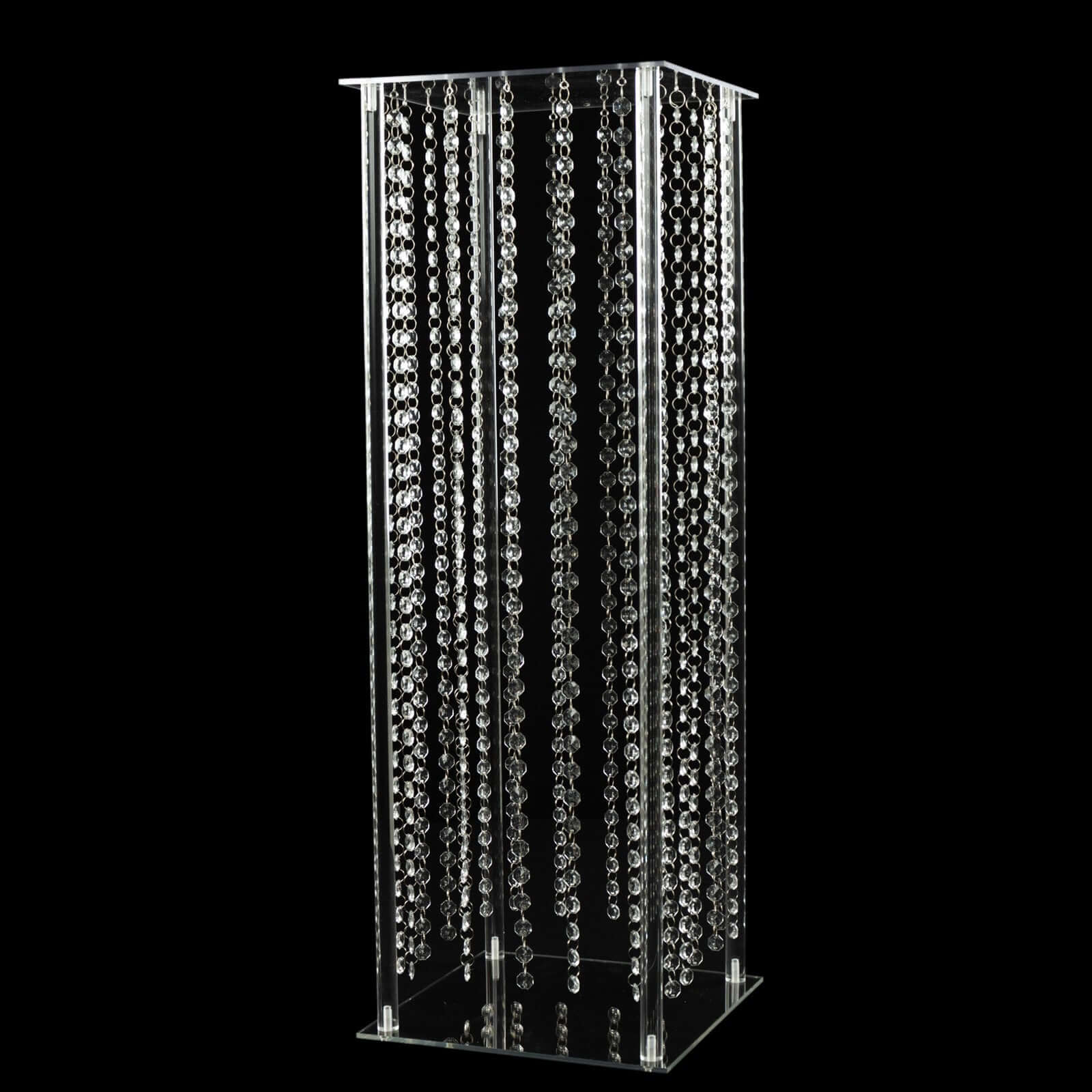 Acrylic Flower Pedestal Vase Pillar Stand with Crystal Beads Clear - Stylish Wedding Floor Centerpiece 40" - Bell Racket Store