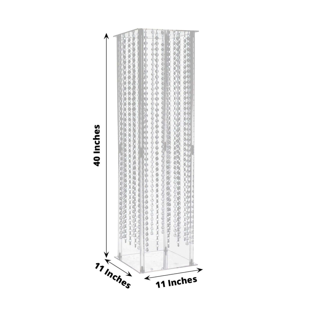 Acrylic Flower Pedestal Vase Pillar Stand with Crystal Beads Clear - Stylish Wedding Floor Centerpiece 40" - Bell Racket Store