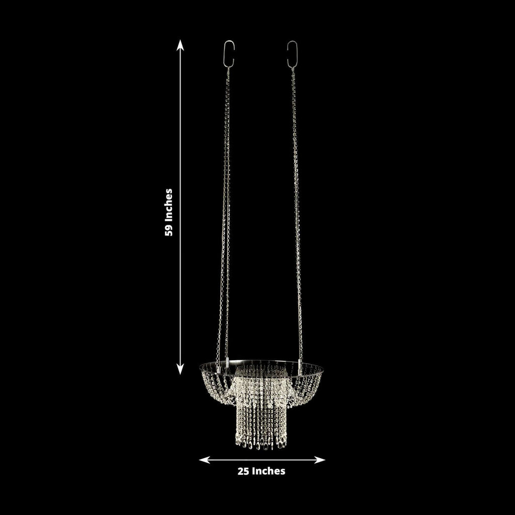 Acrylic Hanging Chandelier Cake Stand with Crystal Drapes - Suspended Round Wedding Cake Swing with 5ft Steel Wire Chains 25" - Bell Racket Store