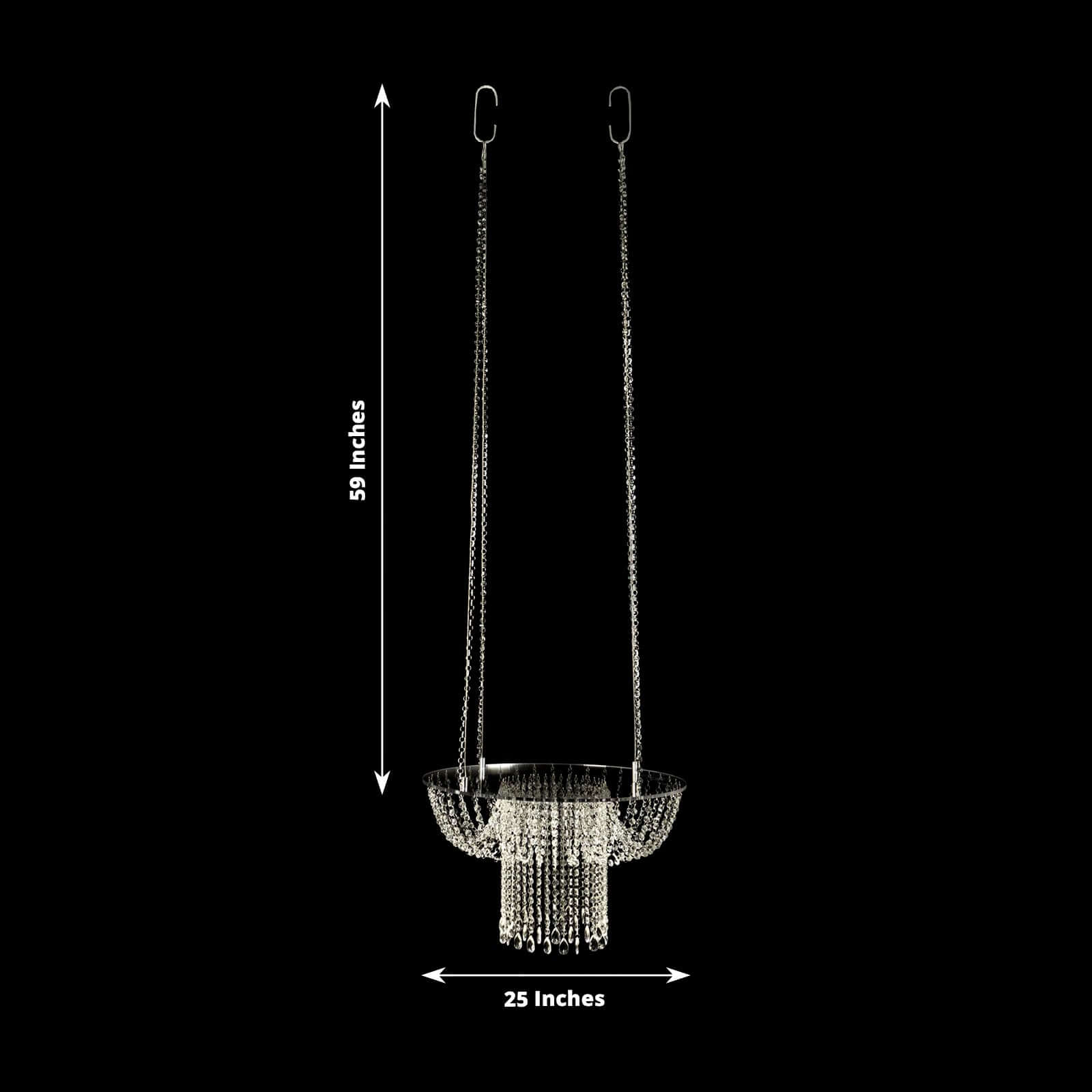 Acrylic Hanging Chandelier Cake Stand with Crystal Drapes - Suspended Round Wedding Cake Swing with 5ft Steel Wire Chains 25" - Bell Racket Store