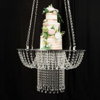 Acrylic Hanging Chandelier Cake Stand with Crystal Drapes - Suspended Round Wedding Cake Swing with 5ft Steel Wire Chains 25" - Bell Racket Store