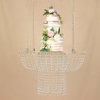 Acrylic Hanging Chandelier Cake Stand with Crystal Drapes - Suspended Round Wedding Cake Swing with 5ft Steel Wire Chains 25" - Bell Racket Store