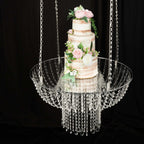 Acrylic Hanging Chandelier Cake Stand with Crystal Drapes - Suspended Round Wedding Cake Swing with 5ft Steel Wire Chains 25" - Bell Racket Store