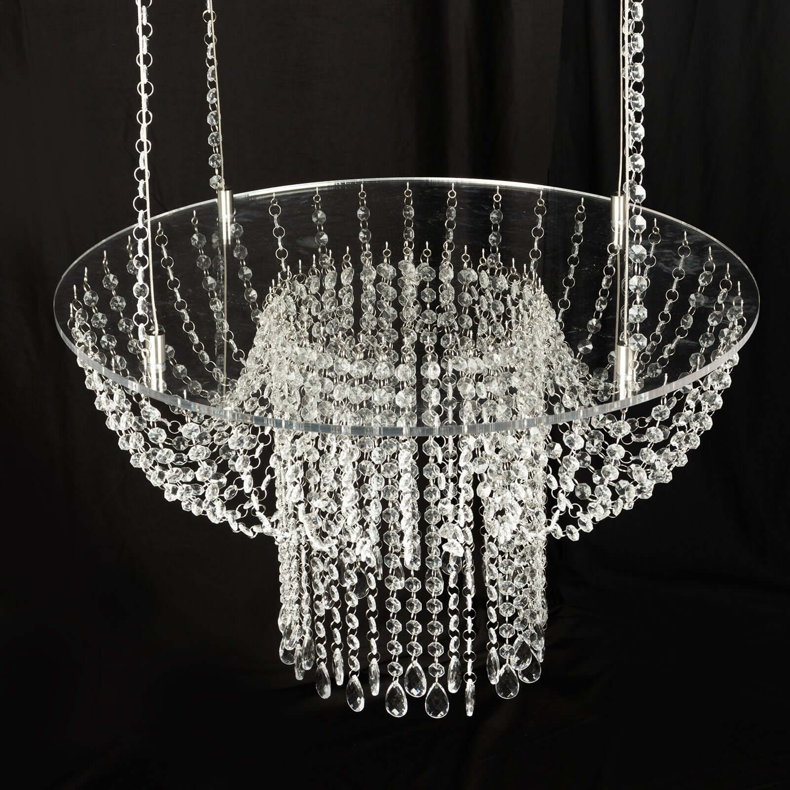 Acrylic Hanging Chandelier Cake Stand with Crystal Drapes - Suspended Round Wedding Cake Swing with 5ft Steel Wire Chains 25" - Bell Racket Store