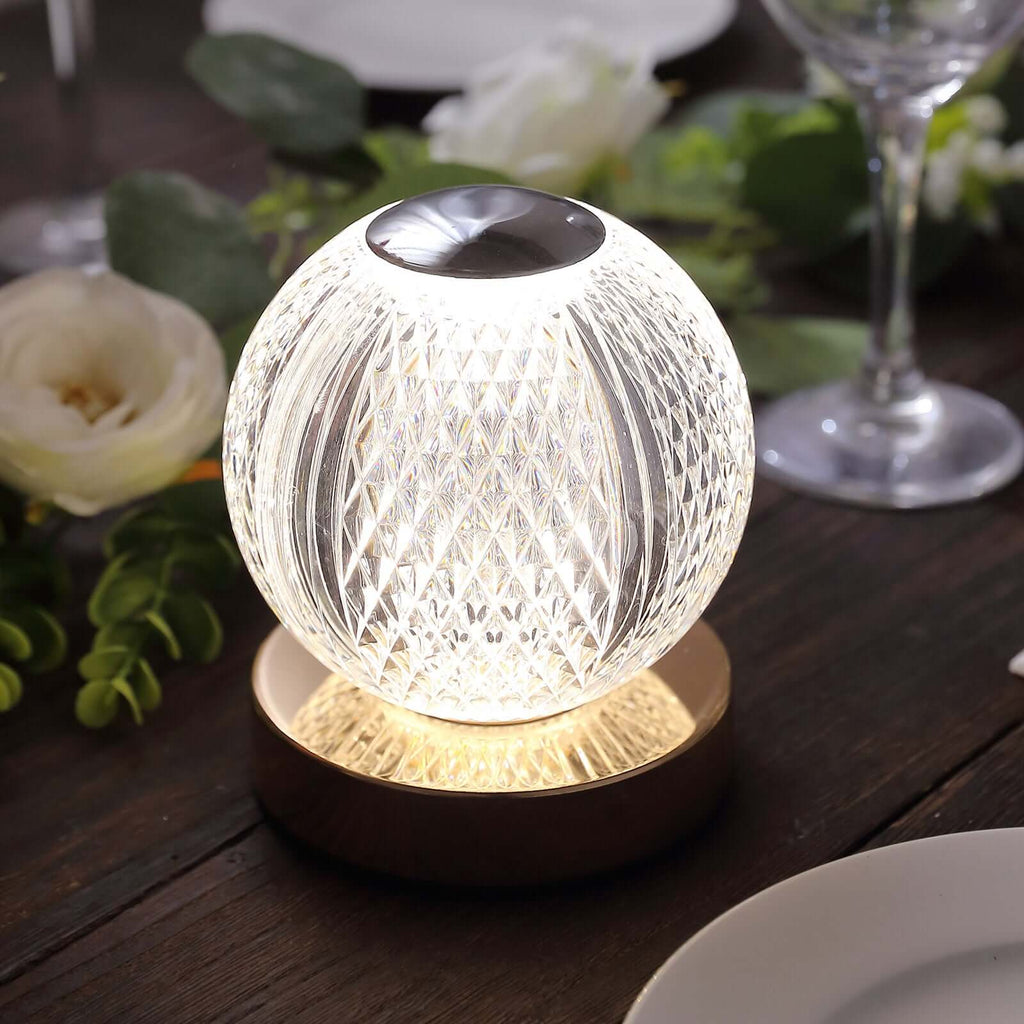 Acrylic LED Table Lamp Diamond Cut Ball Design Rechargeable - Dimmable Touch Control Decorative Night Light 5" - Bell Racket Store