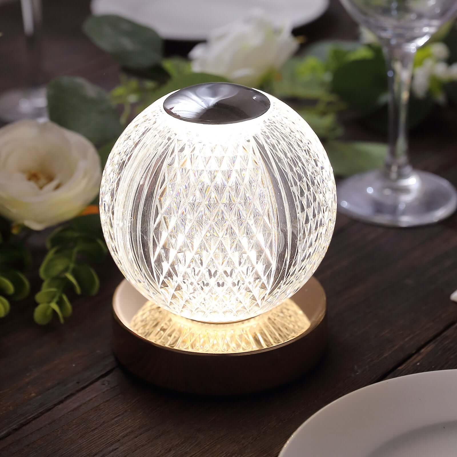 Acrylic LED Table Lamp Diamond Cut Ball Design Rechargeable - Dimmable Touch Control Decorative Night Light 5" - Bell Racket Store