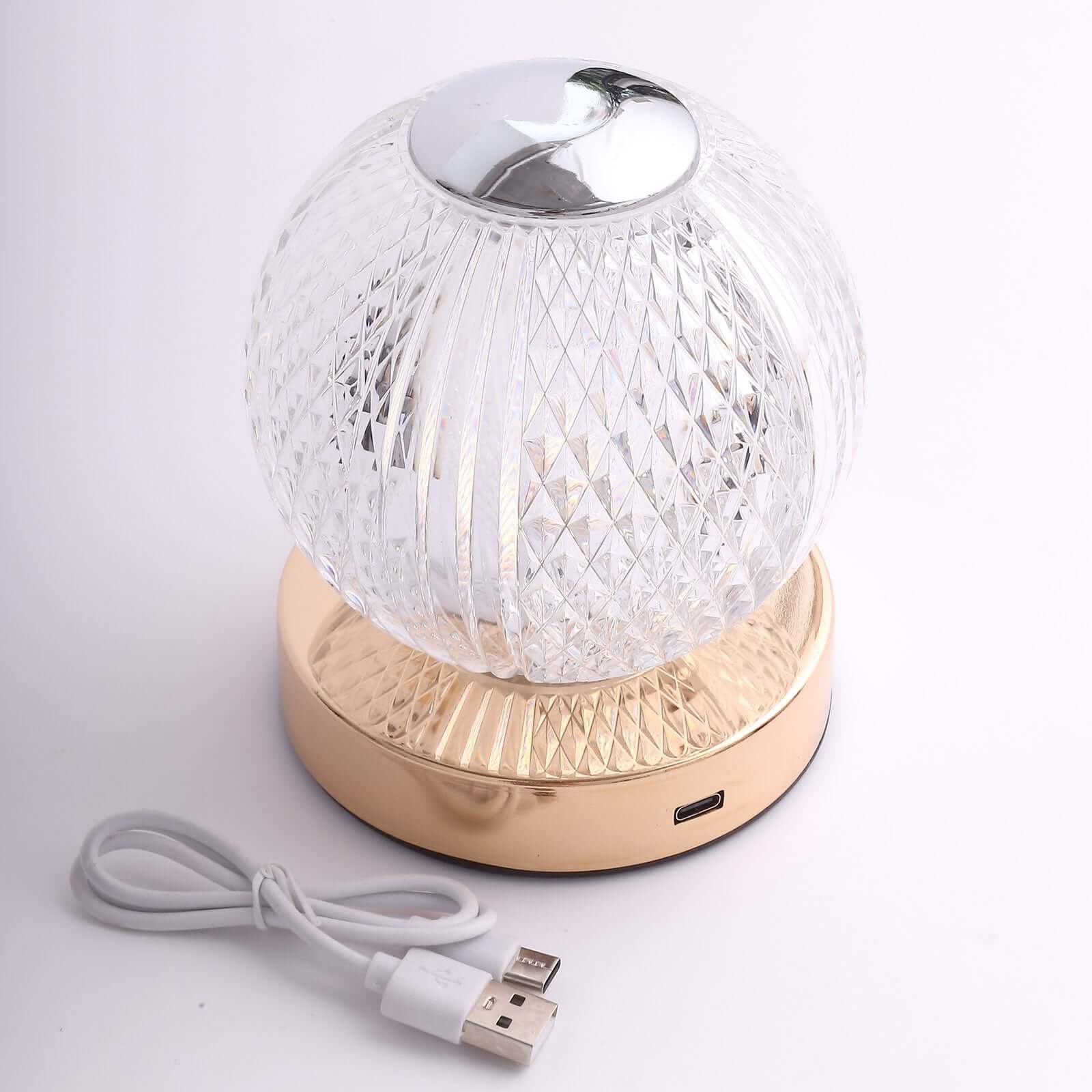 Acrylic LED Table Lamp Diamond Cut Ball Design Rechargeable - Dimmable Touch Control Decorative Night Light 5" - Bell Racket Store