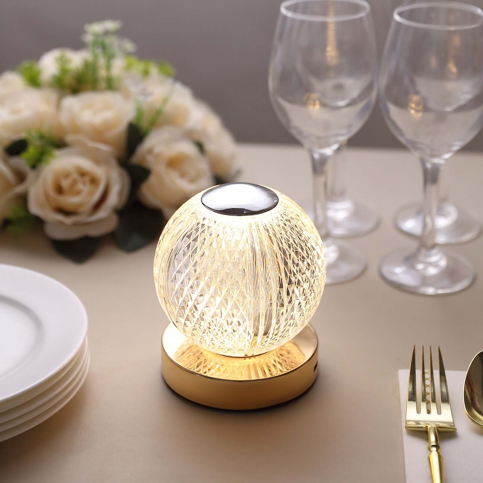 Acrylic LED Table Lamp Diamond Cut Ball Design Rechargeable - Dimmable Touch Control Decorative Night Light 5" - Bell Racket Store