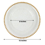 6-Pack Acrylic Round Charger Plates 13" in Clear Gold Glittered with Beaded Rim, Decorative Dinner Party Serving Plates