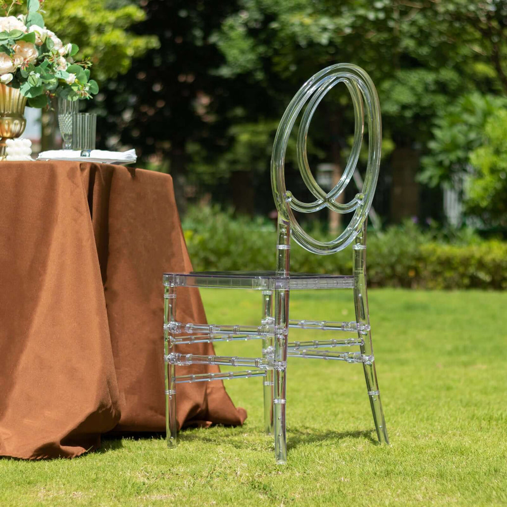 Acrylic Stackable Ghost Chair in Phoenix Chiavari style Transparent Resin with Oval Back Clear - Sleek Armless Design for Weddings & Gatherings - Bell Racket Store