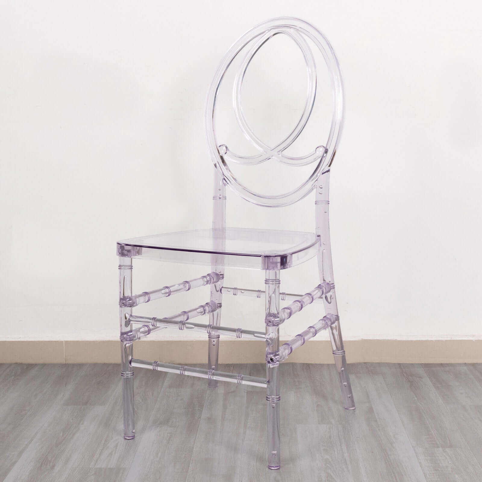 Acrylic Stackable Ghost Chair in Phoenix Chiavari style Transparent Resin with Oval Back Clear - Sleek Armless Design for Weddings & Gatherings - Bell Racket Store