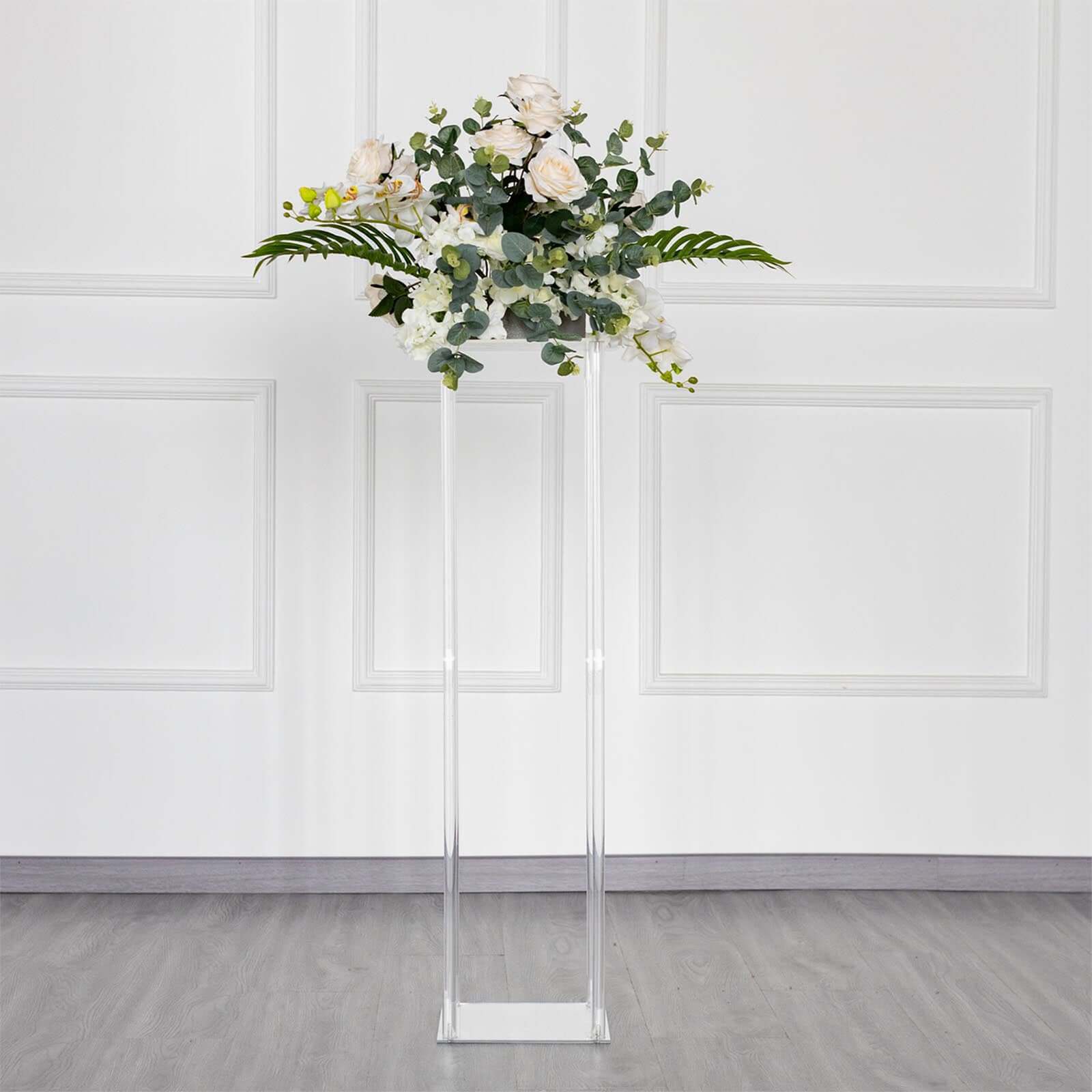 Acrylic Floor Vase Flower Stand with Square Mirror Base Clear - Durable Wedding Column Centerpiece for Events 40"