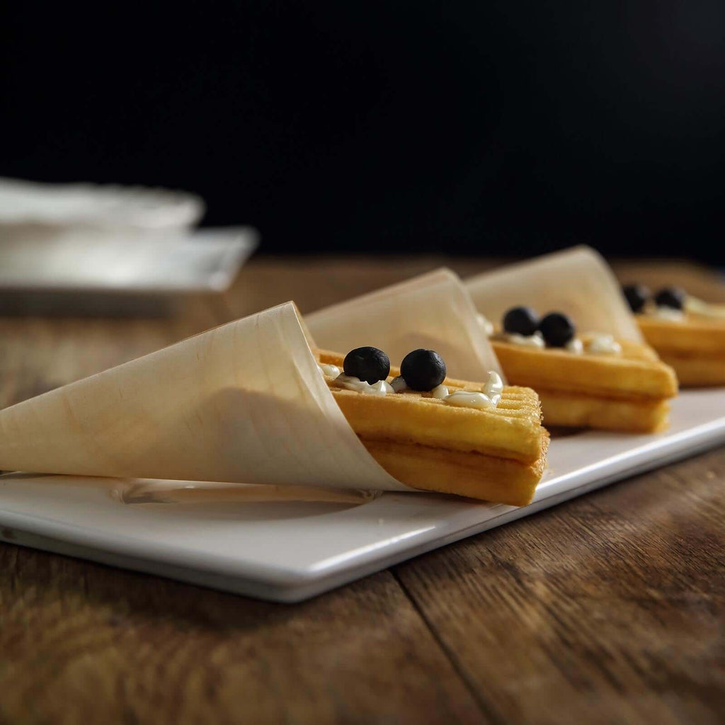 50-Pack Pine Wood Food Cones Eco Friendly Natural Disposable Design - 100% Biodegradable Tasting Serving Cones 6"