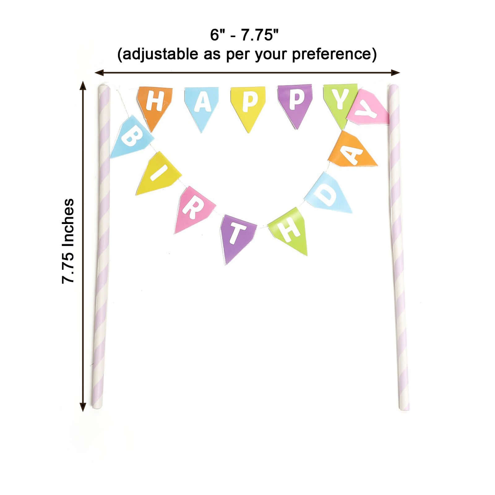 Happy Birthday Cake Topper Multi-Color Bunting Garland Style - Festive Cake Banner Sign with Lavender Lilac Straws for Milestone Birthdays & DIY Party Decorations