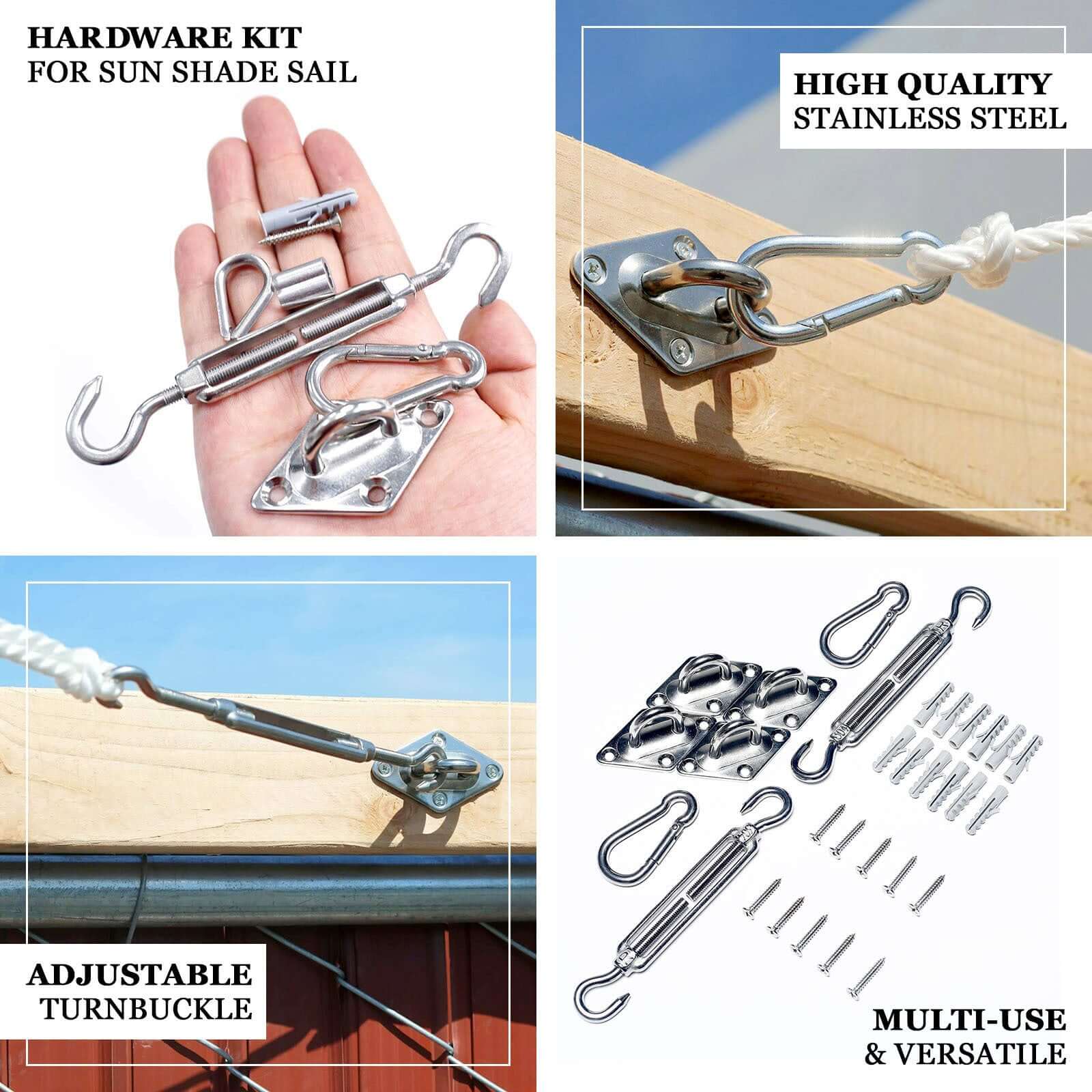 Triangle Stainless Steel Sun Shade Sail Installation Hardware Kit