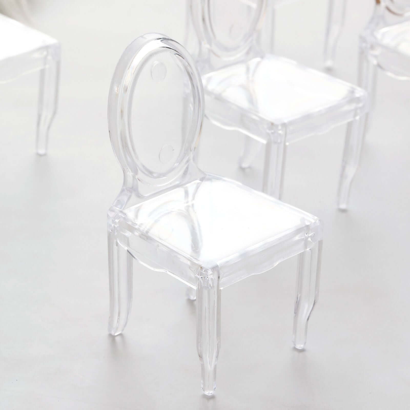 12 Pack 4" Clear Plastic Mini Ghost Chair Party Favor Gift Holders, Candy Treat Display Stands