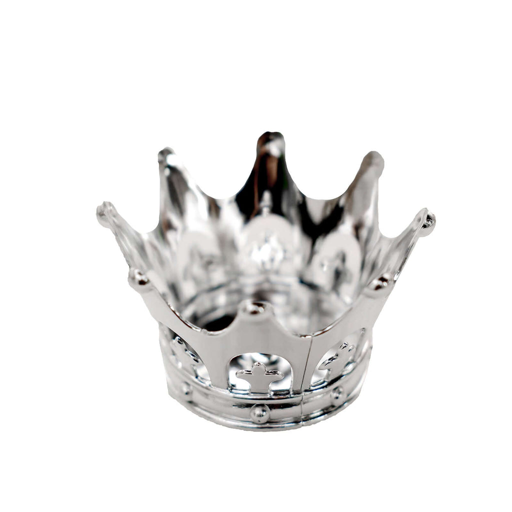 12-Pack Fillable Mini Crown Candy Container Silver - Regal Baby Shower Candy Treat Favor Containers 3"