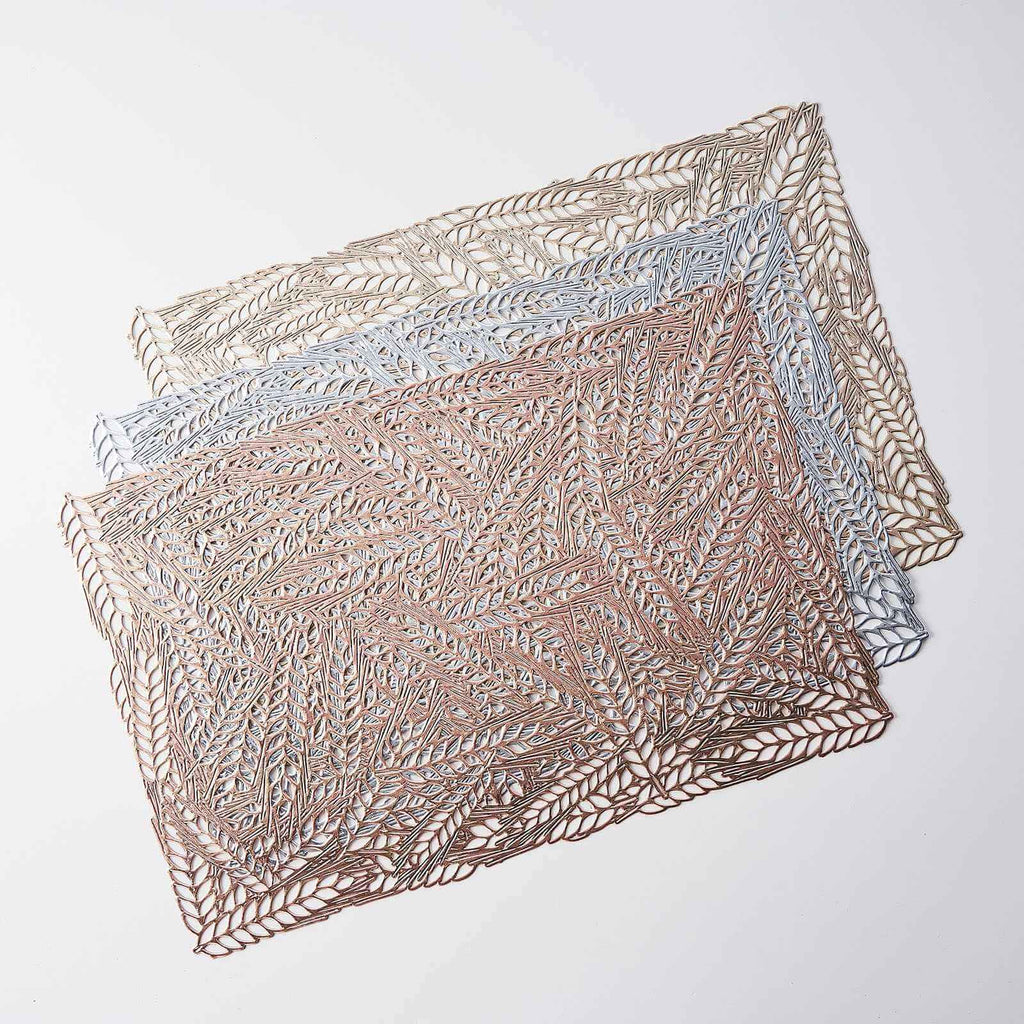 6-Pack Table Mats Wheat Design Silver - Vinyl Rectangle Non-Slip Surface for Stylish Settings 12"x18"