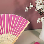 5 Pack Fuchsia Asian Silk Folding Fans Party Favors, Oriental Folding Fan Favors