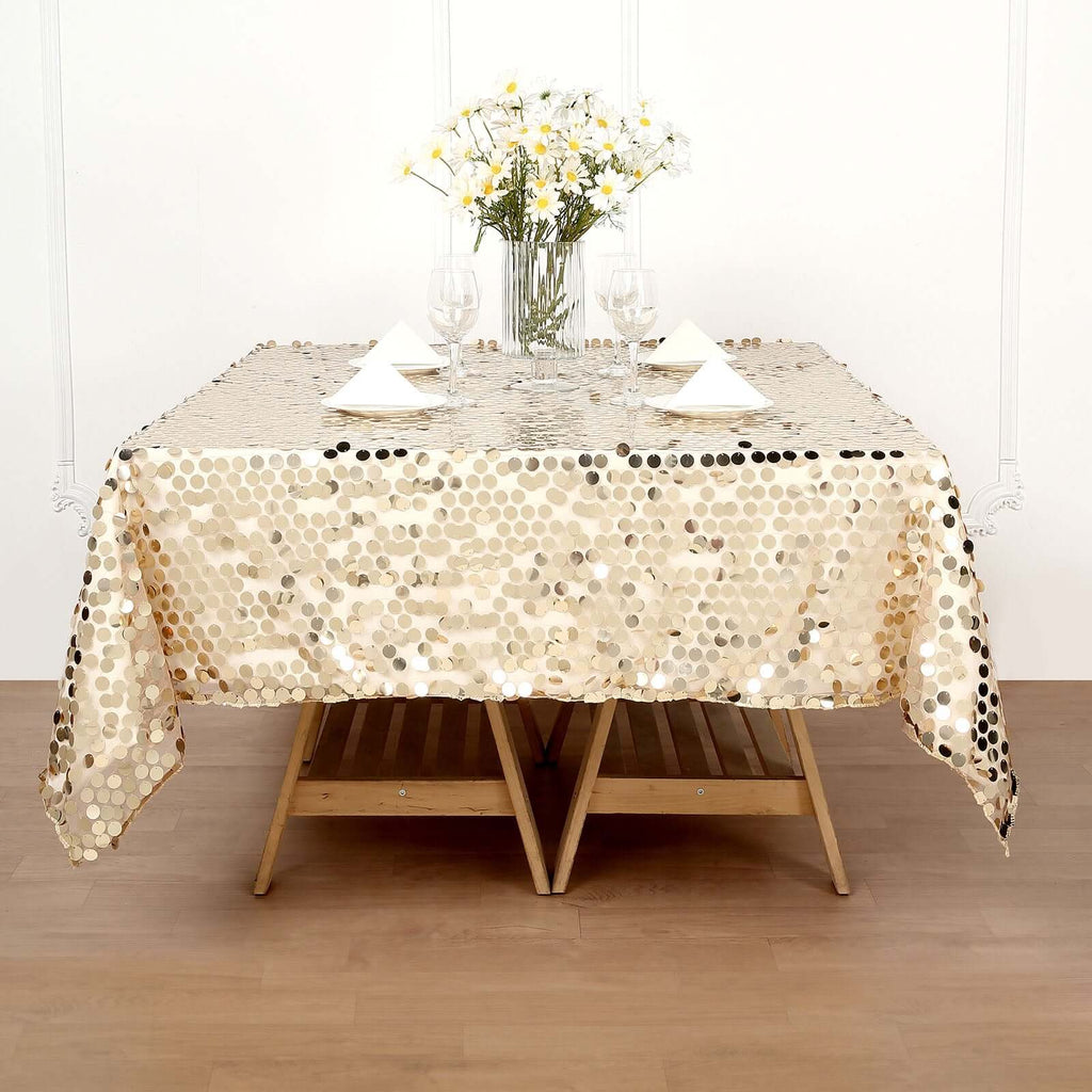 Sequin 72"x72" Table Overlay Square Tablecloth Champagne - Big Payette Table Cover