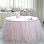 Tulle 17ft Table Skirt Blush - 4 Layer Pleated Tutu Table Cover