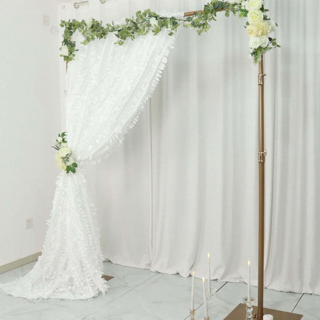 8ftx8ft White 3D Leaf Petal Taffeta Event Curtain Drapes, Backdrop Event Panel With Rod Pocket
