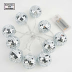 10 LED String Light Garland Silver Disco Mirror Ball Warm White - Battery Operated Event DÃ©cor 6ft