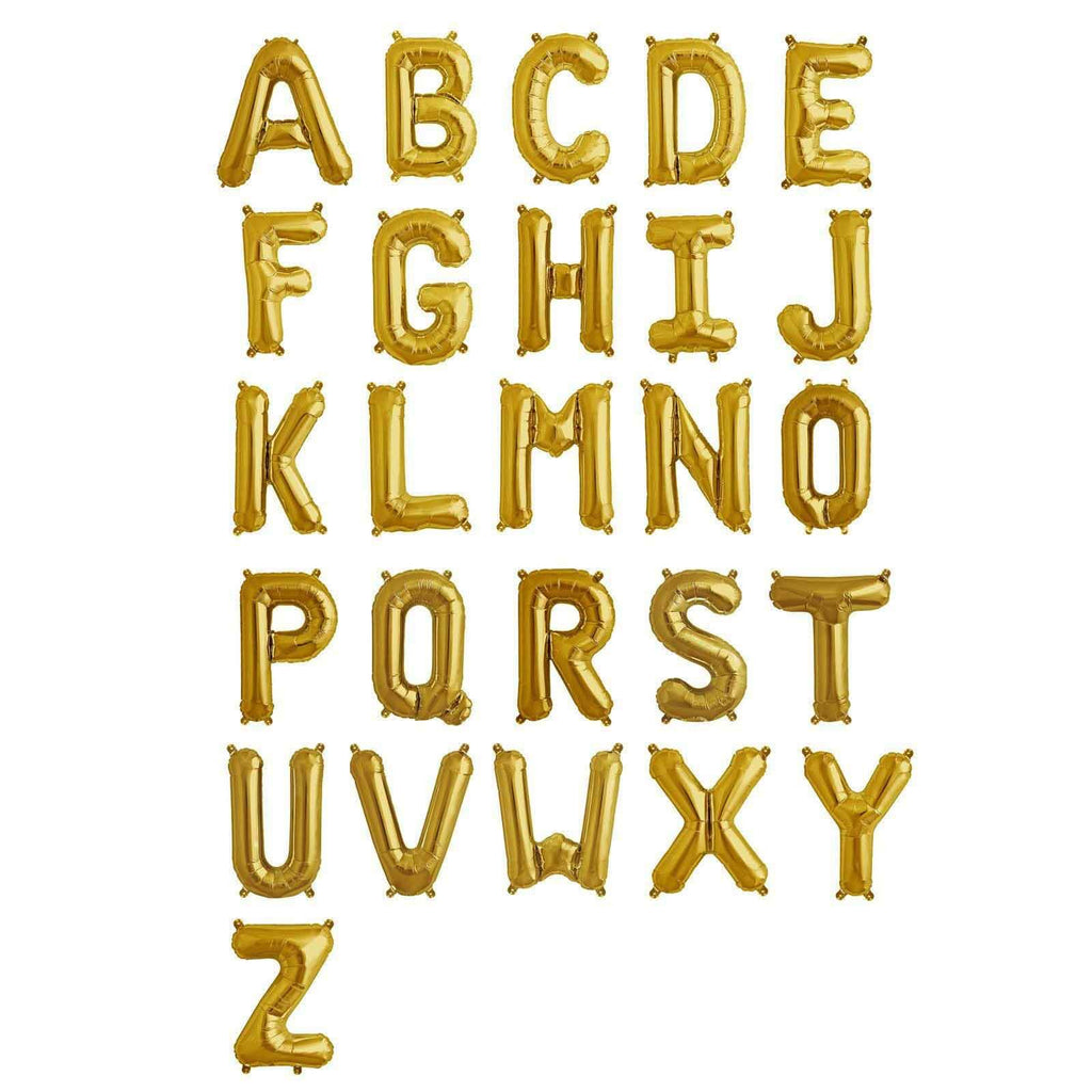 13" Matte Gold Letter and Number Balloons, Mylar Foil Balloons