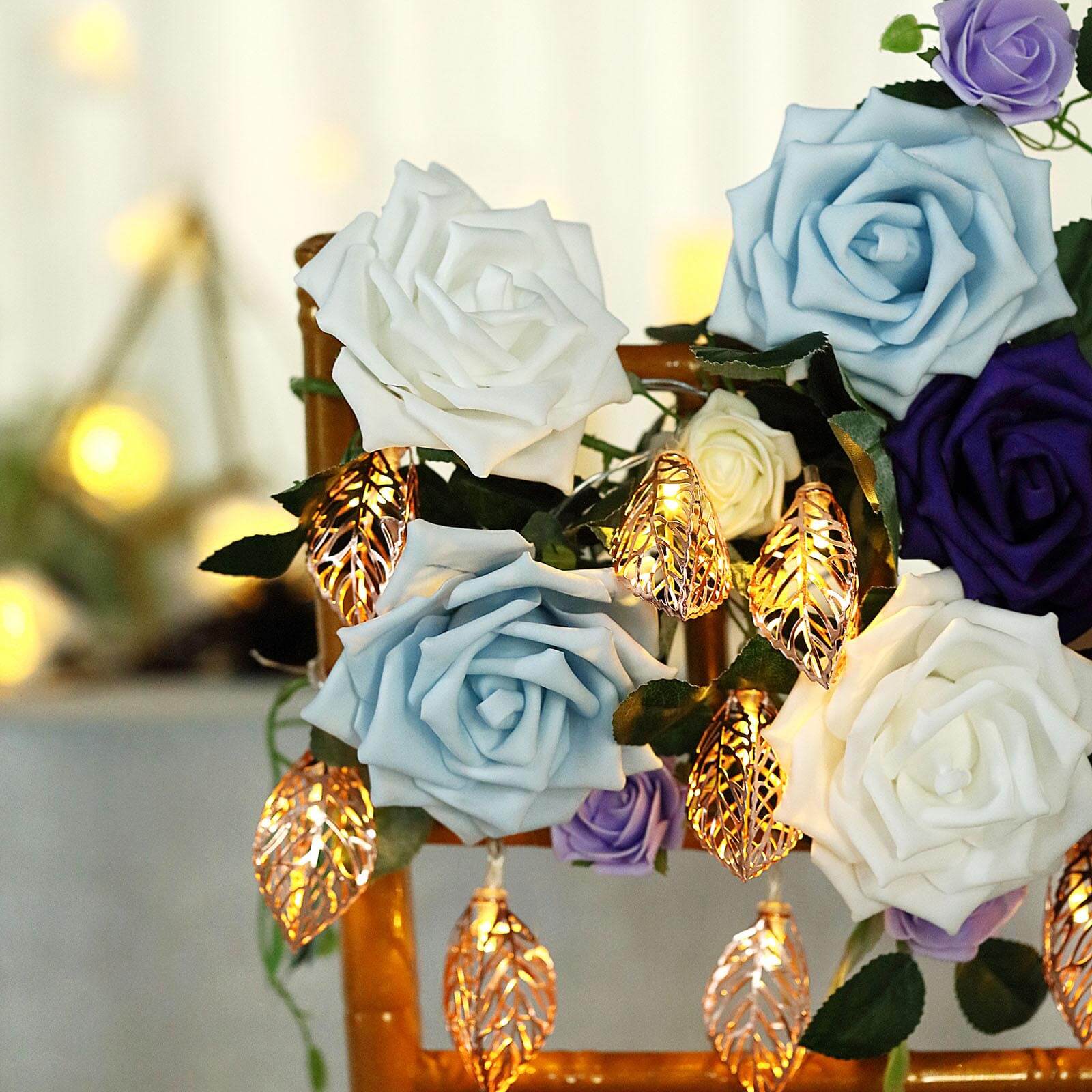 10 LED Fairy String Light Garland Rose Gold Leaves Design Warm White - Battery Operated Party Lights 5ft