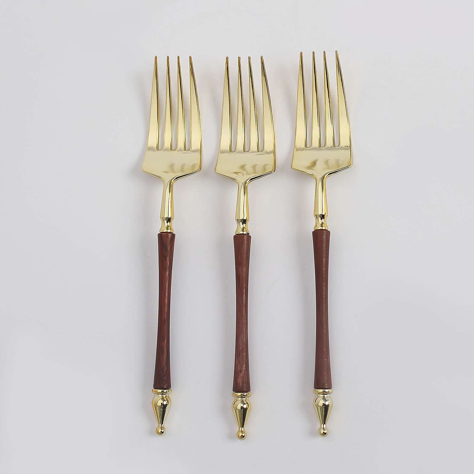 24-Pack Plastic Dessert Forks with Roman Column Handle Gold/Brown - European Style Disposable Utensils 6"