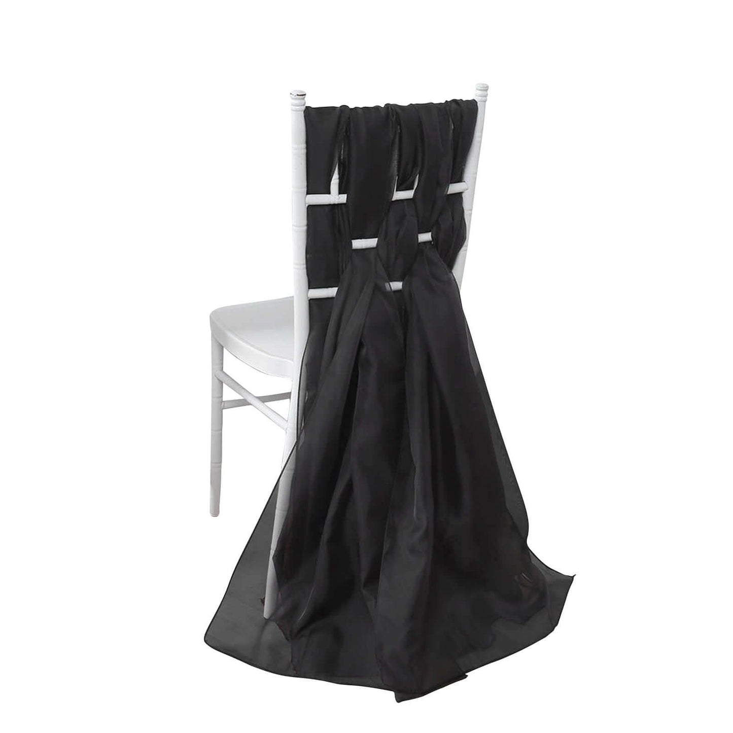 5 Pack Chiffon Chair Sashes Black - Soft & Lightweight Designer Chair Bows for Stylish DIY Chair Accents 22"x78"