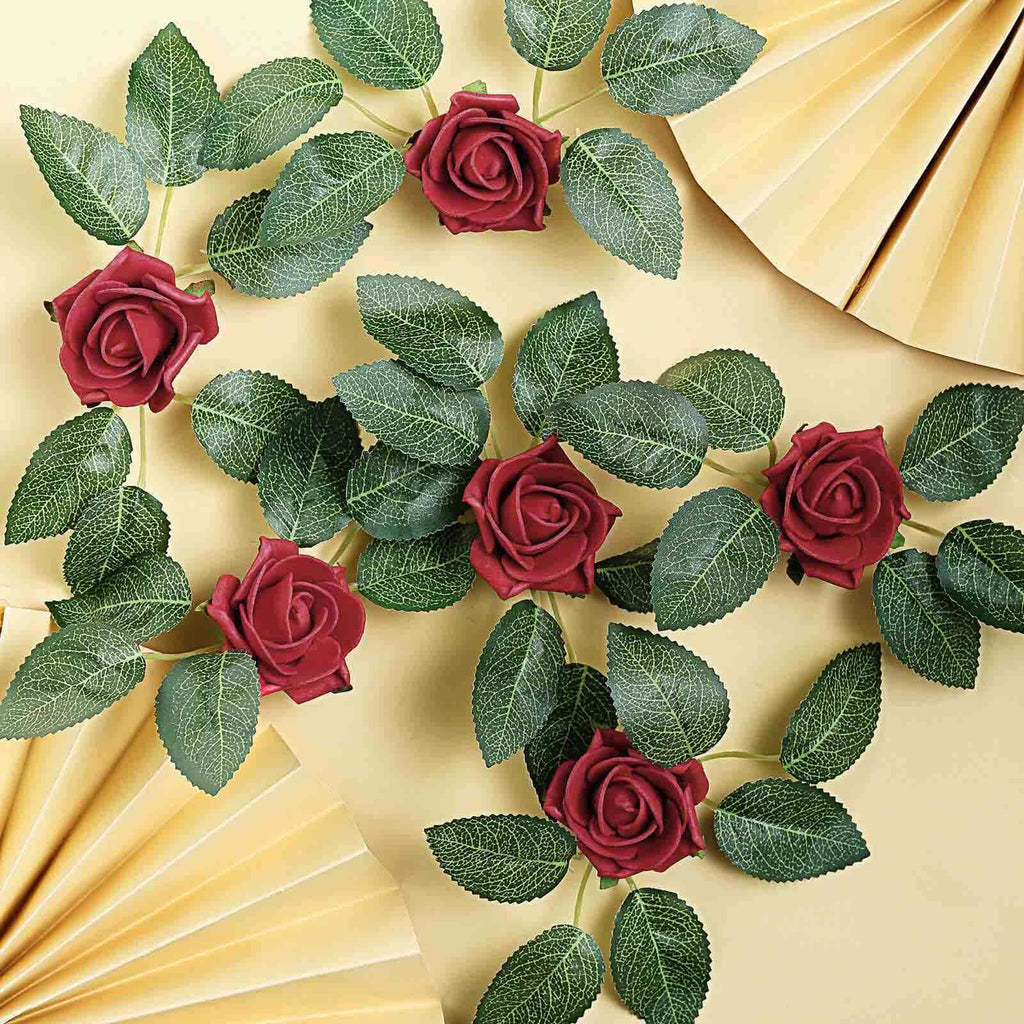 24 Roses 2" Red Artificial Foam Flowers With Stem Wire and Leaves