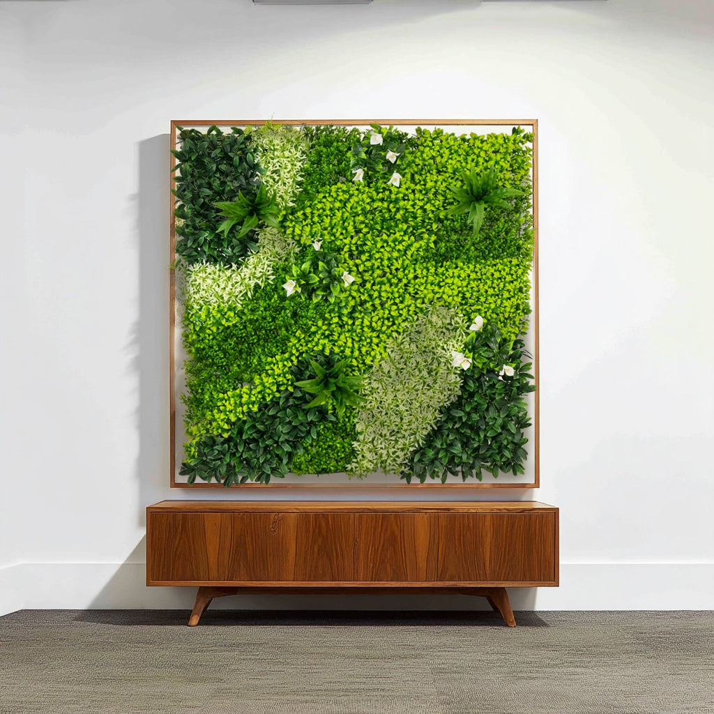 Artificial Boxwood Greenery Wall Panels, 40"Ã—40" Grass Panels with Variegated Leaves and White Flowers, UV - Protected Backdrop for Outdoor Decor â€“ 2 Panels, Covers 22 Sq. Ft. - Bell Racket Store