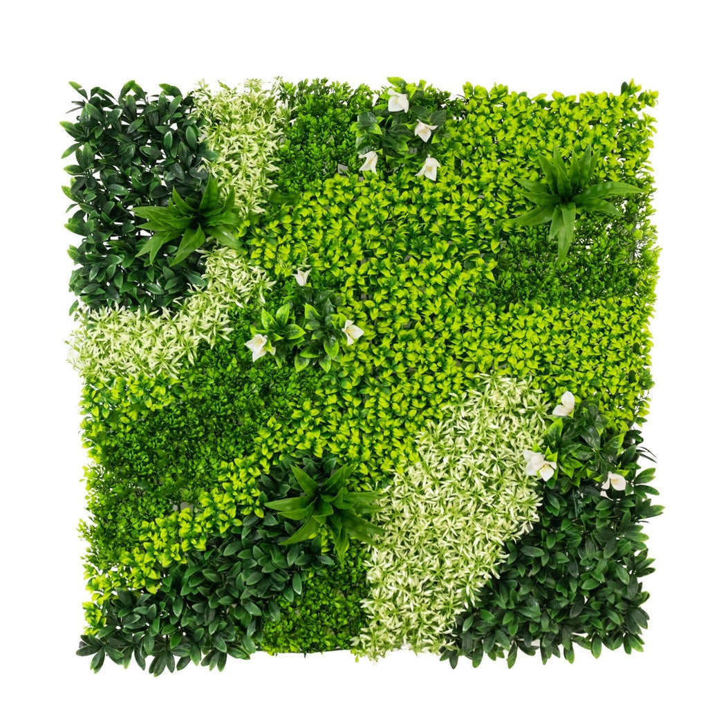 Artificial Boxwood Greenery Wall Panels, 40"Ã—40" Grass Panels with Variegated Leaves and White Flowers, UV - Protected Backdrop for Outdoor Decor â€“ 2 Panels, Covers 22 Sq. Ft. - Bell Racket Store