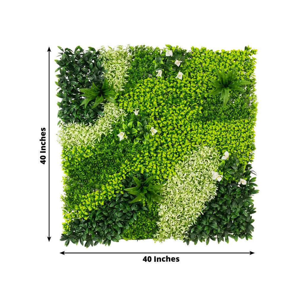 Artificial Boxwood Greenery Wall Panels, 40"Ã—40" Grass Panels with Variegated Leaves and White Flowers, UV - Protected Backdrop for Outdoor Decor â€“ 2 Panels, Covers 22 Sq. Ft. - Bell Racket Store