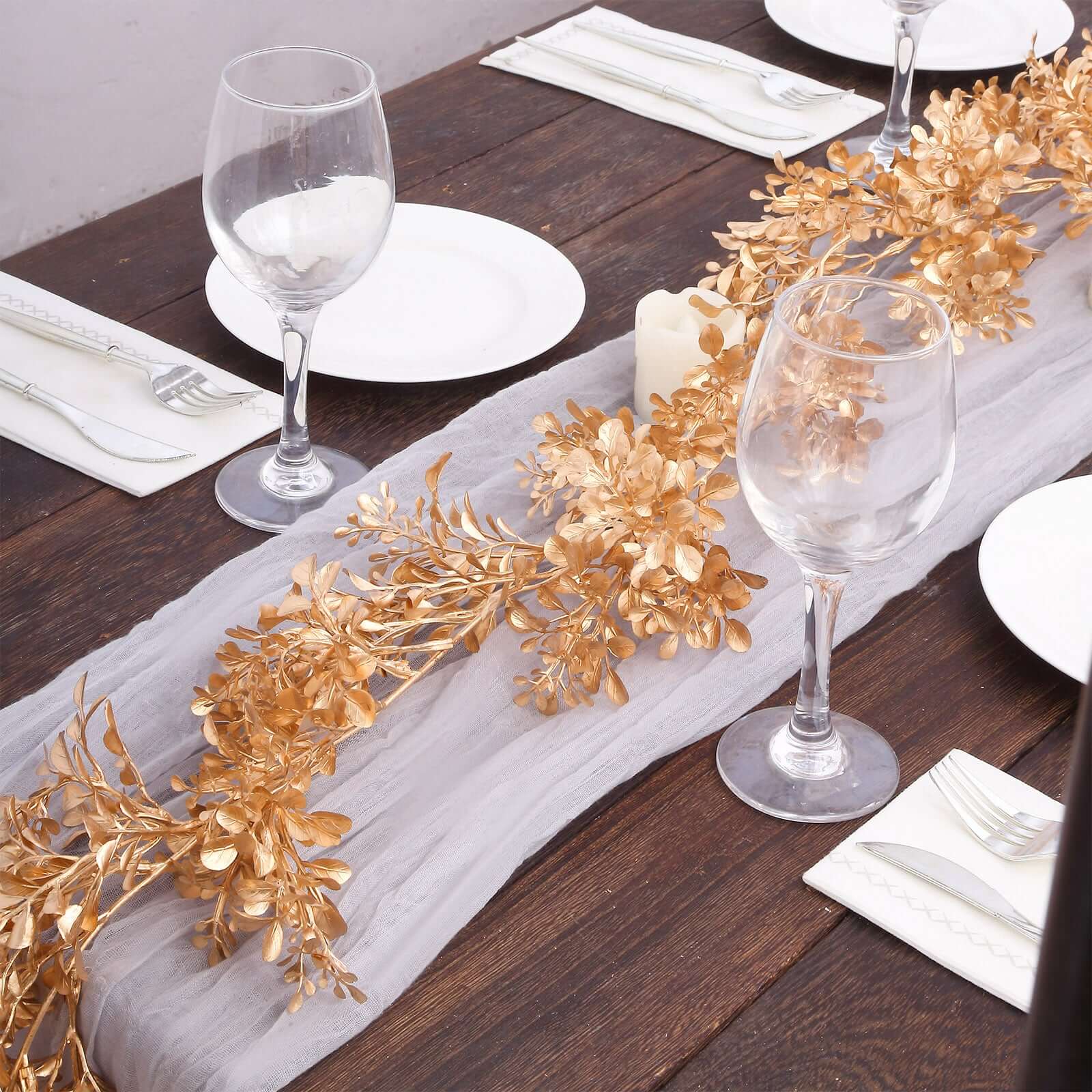 Artificial Boxwood Leaf Table Garland Metallic Gold - Versatile Faux Decorative Hanging Vine for Modern & Chic Event Styling 6ft - Bell Racket Store