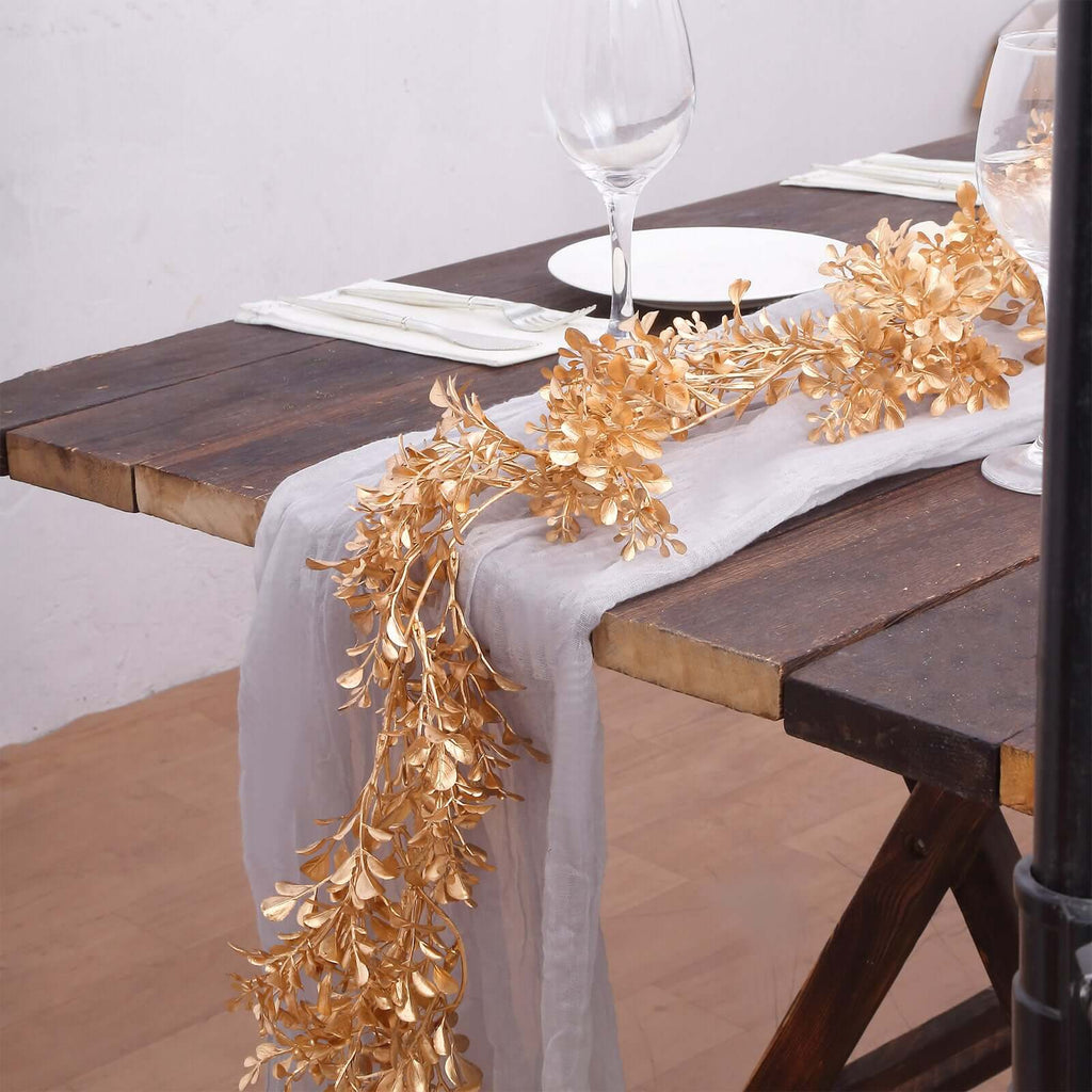 Artificial Boxwood Leaf Table Garland Metallic Gold - Versatile Faux Decorative Hanging Vine for Modern & Chic Event Styling 6ft - Bell Racket Store