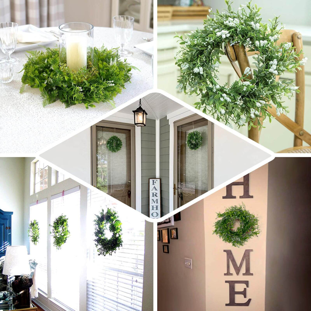 2 Pack 4" Green Artificial Fern Leaf Mix Pillar Candle Ring Wreaths