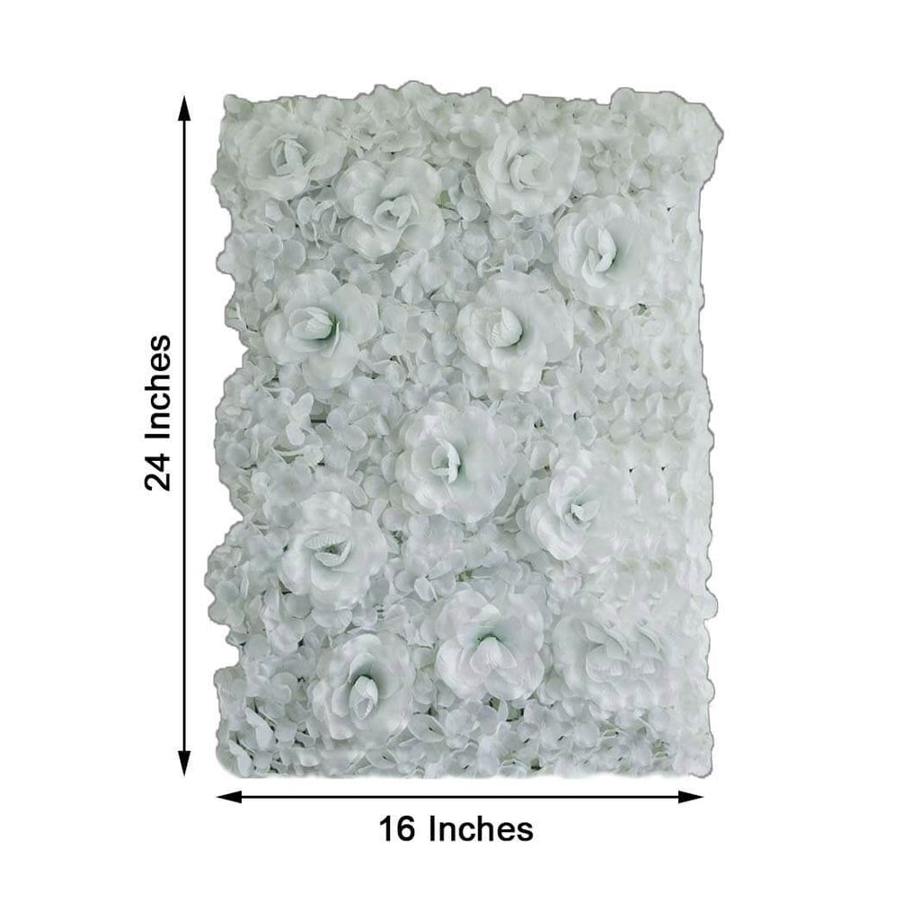 11 Sq ft. White 3D Silk Rose and Hydrangea Flower Wall Mat Backdrop - 4 Artificial Panels
