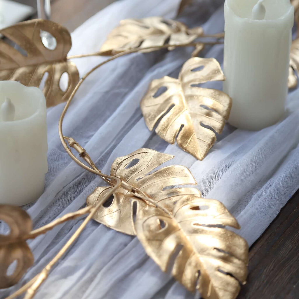 Artificial Monstera Leaf Hanging Vine Metallic Gold - Faux Table Garland for Tropical Outdoor & Boho - Inspired Events 7ft - Bell Racket Store