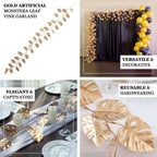 Artificial Monstera Leaf Hanging Vine Metallic Gold - Faux Table Garland for Tropical Outdoor & Boho - Inspired Events 7ft - Bell Racket Store