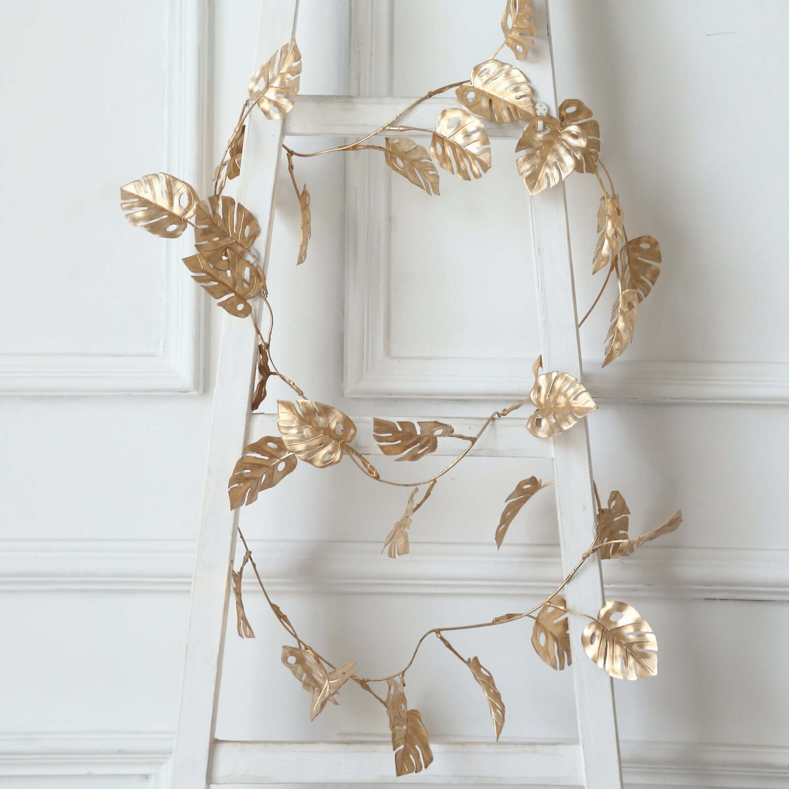 Artificial Monstera Leaf Hanging Vine Metallic Gold - Faux Table Garland for Tropical Outdoor & Boho - Inspired Events 7ft - Bell Racket Store
