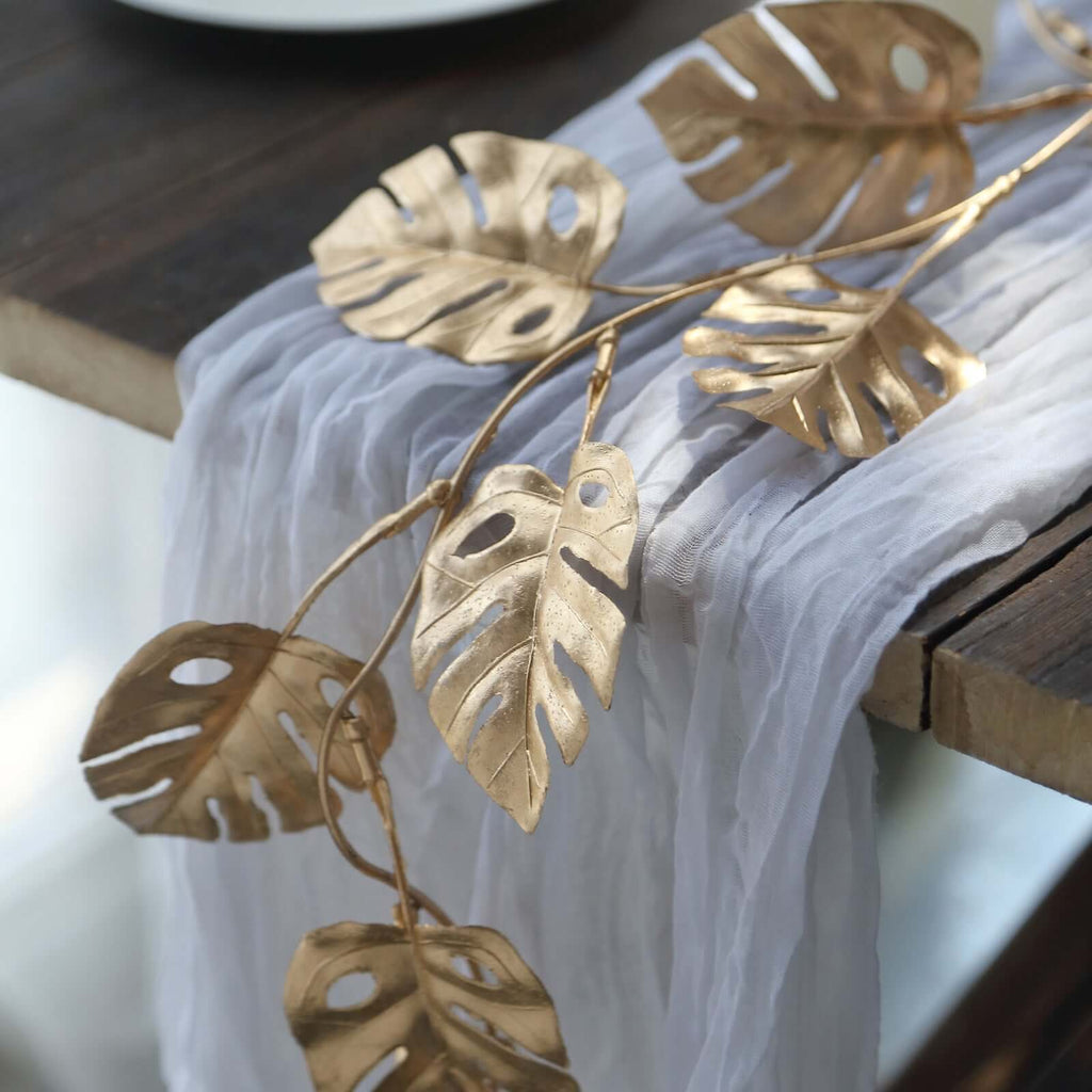 Artificial Monstera Leaf Hanging Vine Metallic Gold - Faux Table Garland for Tropical Outdoor & Boho - Inspired Events 7ft - Bell Racket Store