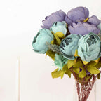 2 Pack 19" Dusty Blue Artificial Peony Flower Wedding Bouquets, Faux Silk Flower Arrangements