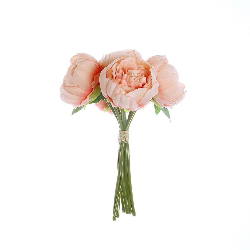 5 Flower Head Peach Peony Bouquet Artificial Silk Peonies Spray
