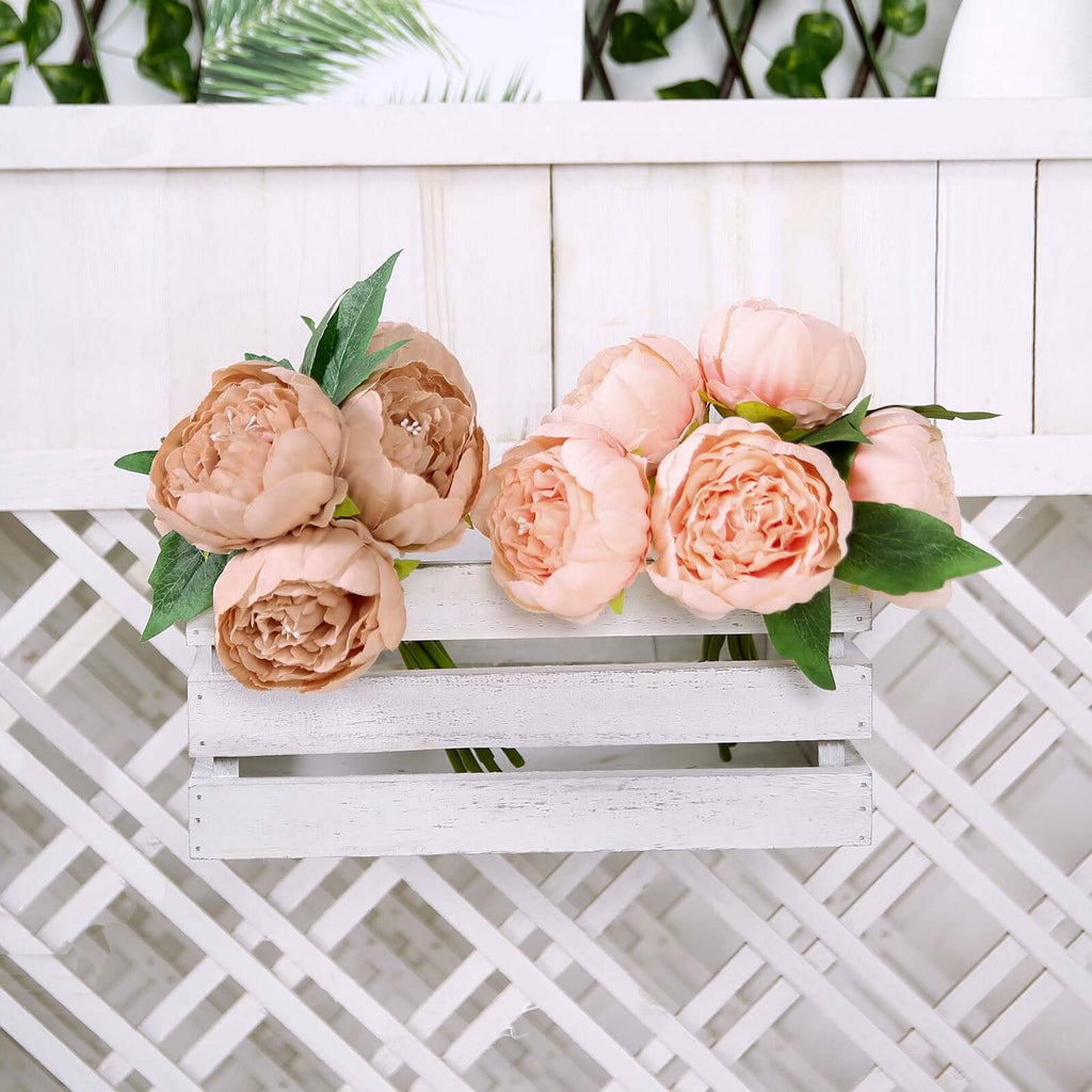 5 Flower Head Peach Peony Bouquet Artificial Silk Peonies Spray
