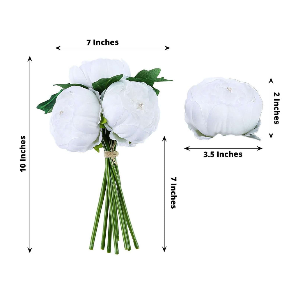 5 Flower Head White Peony Bouquet Artificial Silk Peonies Spray
